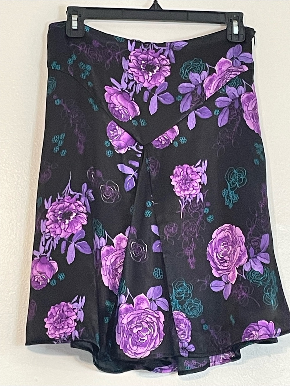 Floral light breezy A-Line Skirt with Purple Roses and teal floral accents Sz 5